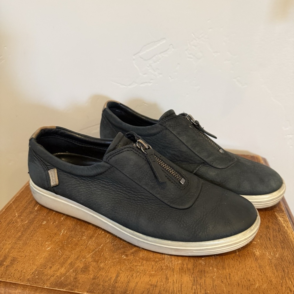 ECCO Womens Soft 7 Leather Zip Up Sneakers Comfort Flats Blue Size 38 EU 7‎ US